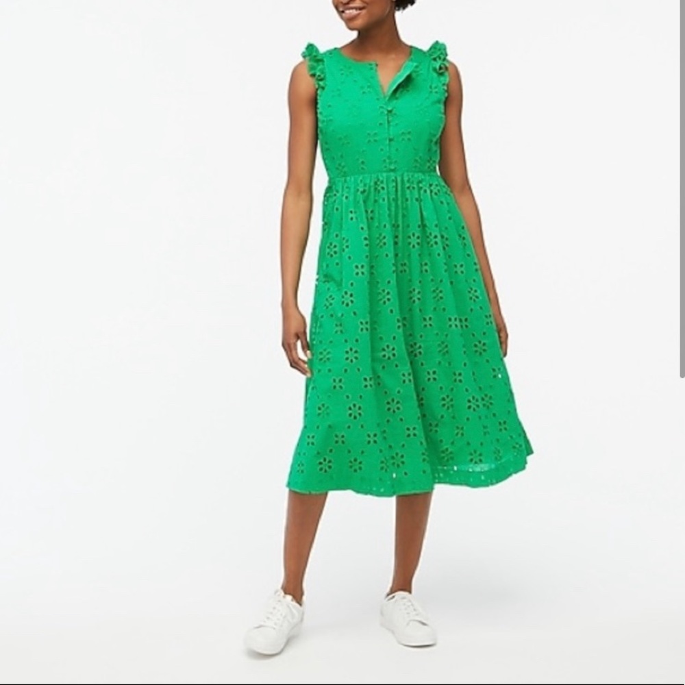 J crew green eyelet dress
